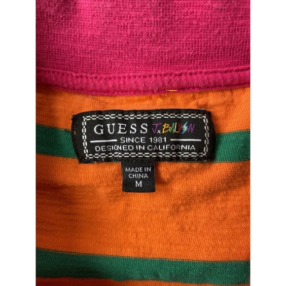 Guess x J Balvin Vibras T Shirt Mens Medium Stripe Crewneck Colorful Orange - Picture 3 of 8